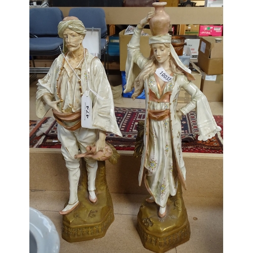 474 - A pair of Austrian porcelain water carriers, tallest 34cm, decorative plates and vases