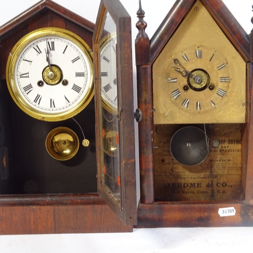 477 - A lancet-top clock with 2-train movement, 39.5cm, and another mantel clock