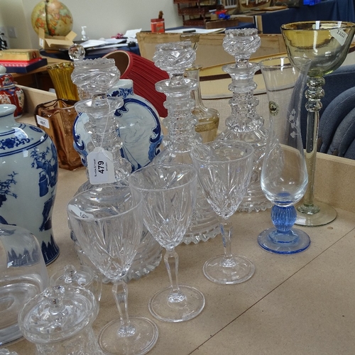 479 - A set of 3 cut-crystal decanters and stoppers, 29.5cm, 2 others, a Chinese porcelain vase etc