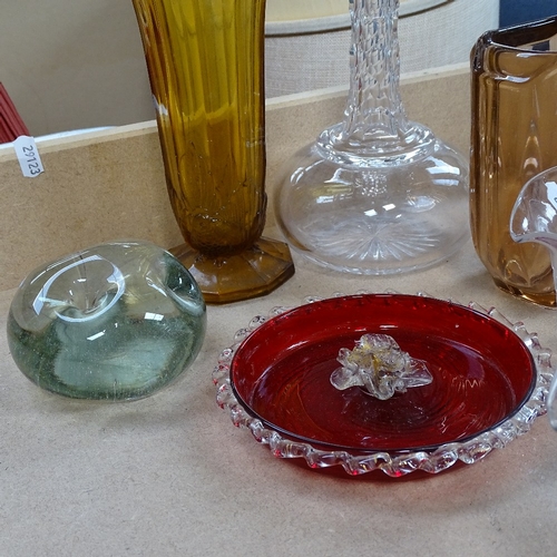 481 - 3 Antique cut-glass twin lipped mixing bowls, glass decanter and stopper, 26cm etc