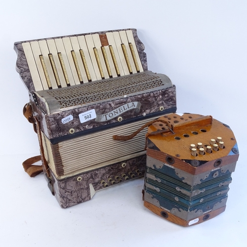 502 - Tonella piano accordion and a 19th century stained wood-cased accordion (2)