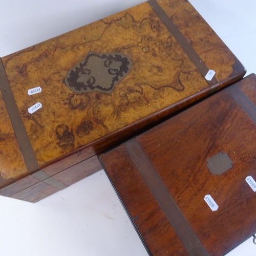 503 - 2 Victorian brass-bound walnut writing slopes