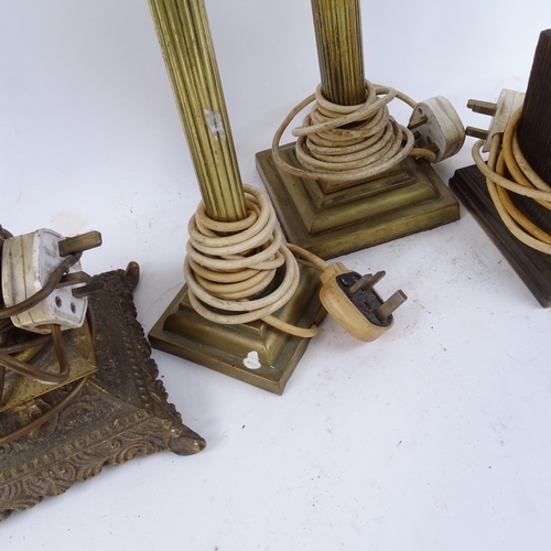 515 - 4 various brass Corinthian column table lamps