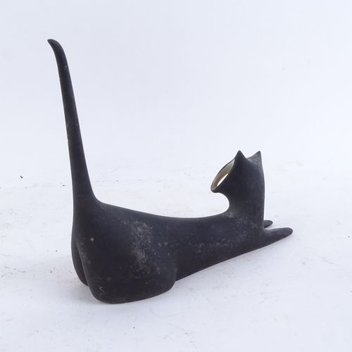 517 - A Royal Dux mid-century black glaze modernist cat, length 17cm