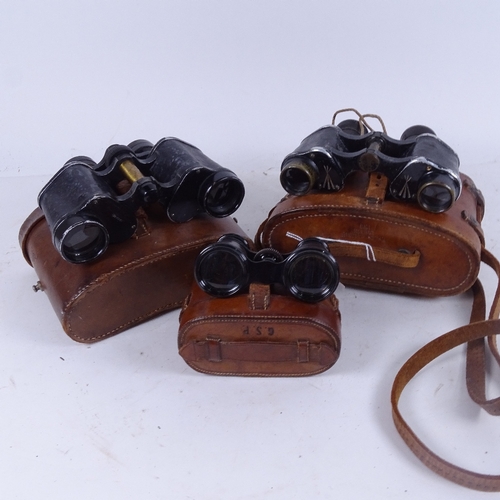 585 - A pair of First War Period Prismatic binoculars, by T French & Sons of London, leather case dated 19... 