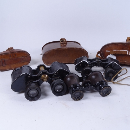 585 - A pair of First War Period Prismatic binoculars, by T French & Sons of London, leather case dated 19... 