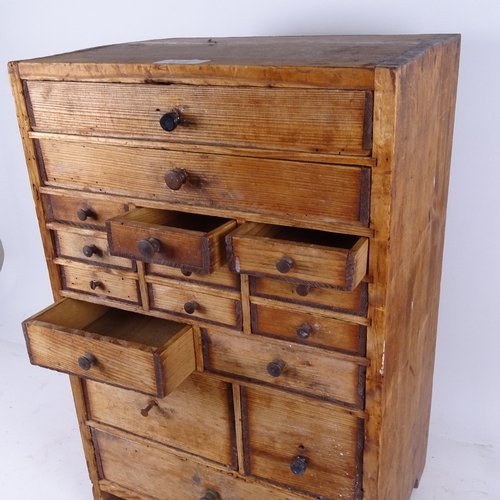 612 - An Antique pine table-top collector's cabinet of 16 drawers, height 49cm