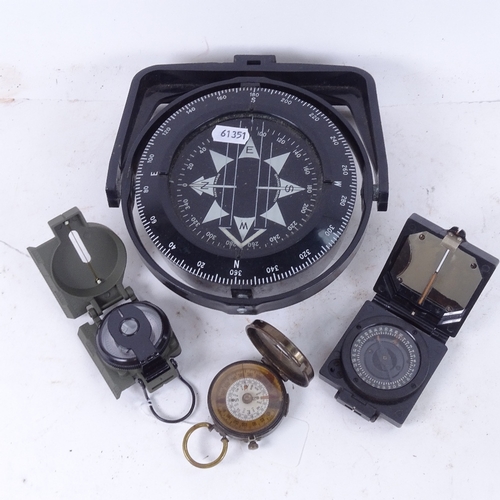 618 - A gimballed yacht's compass, by Heath Marine, diameter 15cm, and 3 pocket compasses