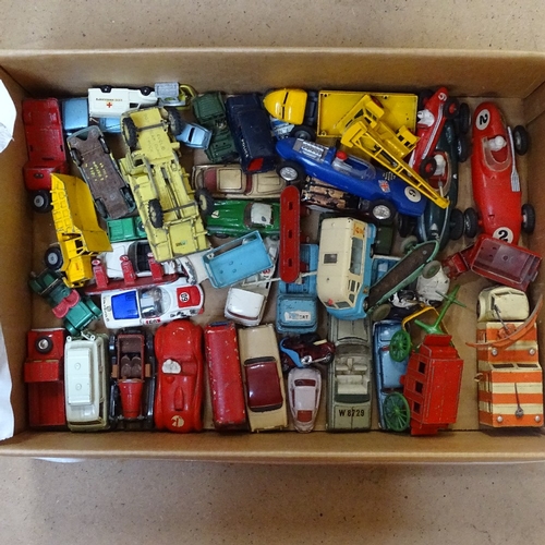 629 - A box of Vintage diecast cars, buses and lorries, including Dinky, Corgi and Matchbox