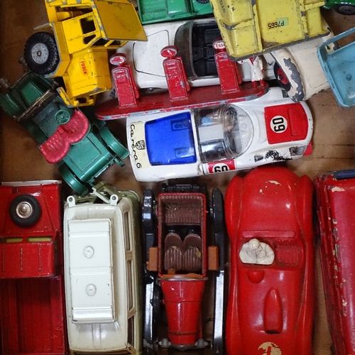 629 - A box of Vintage diecast cars, buses and lorries, including Dinky, Corgi and Matchbox