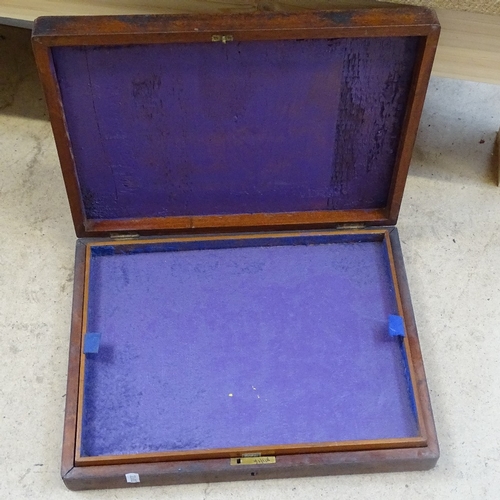 642 - A brass-bound mahogany box, 2 oak canteen boxes, and a mahogany canteen box