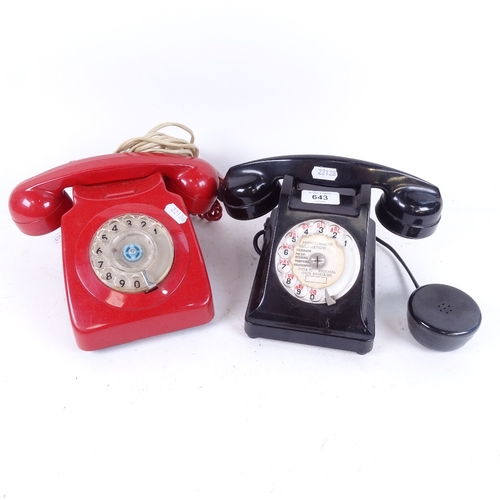 643 - 1960s French telephone, and an English red dial telephone