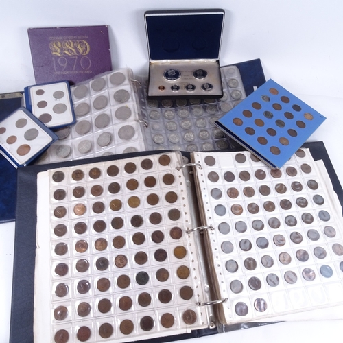 647 - 2 albums of British pre-decimal coinage, including silver sixpences etc, box of loose coins, proof s... 