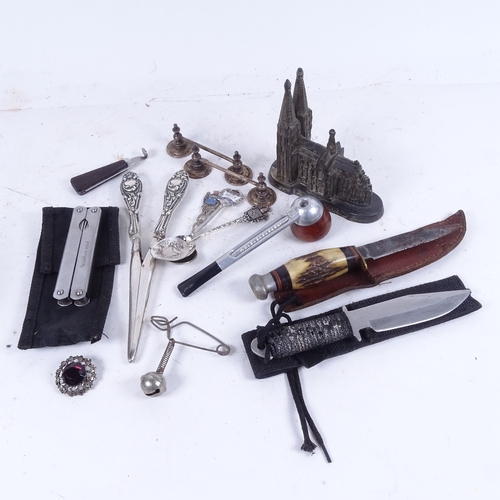 650 - Sheath knives, pipe, model of Cologne Cathedral etc