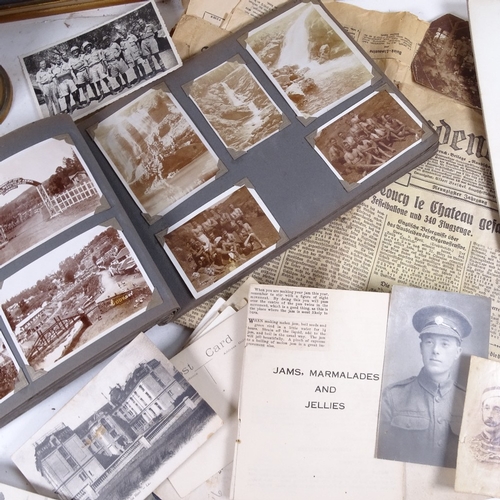 653 - A collection of photographs of military interest, including India, framed embroidered handkerchiefs,... 