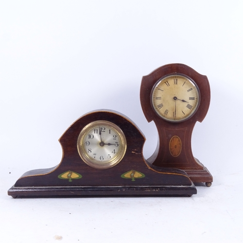 654 - An Edwardian inlaid mahogany-cased clock, height 4.5cm, and another mantel clock