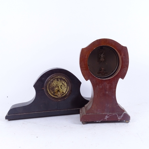 654 - An Edwardian inlaid mahogany-cased clock, height 4.5cm, and another mantel clock