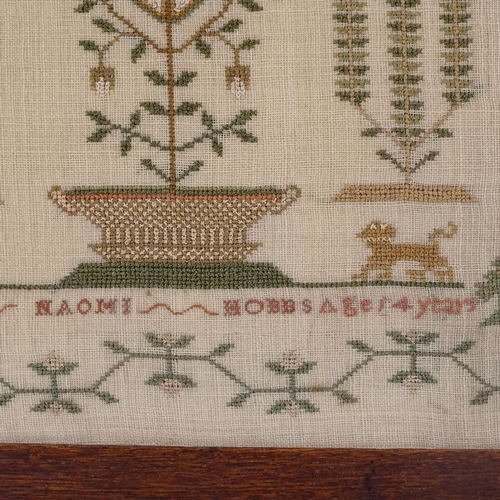 661 - A 19th century framed sampler, by Naomi Hobbs aged 14 years, height 48.5cm overall