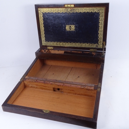 662 - A 19th century brass-bound rosewood writing slope, length 40cm