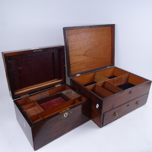 669 - A Victorian mahogany workbox, with tray fitted interior and drawer under, 36cm across, and a rosewoo... 