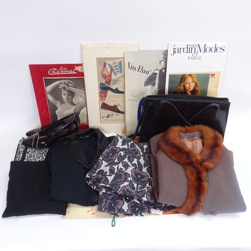 85 - Various Vintage fashion items, including advertising signs, clothing and a bag (boxful)