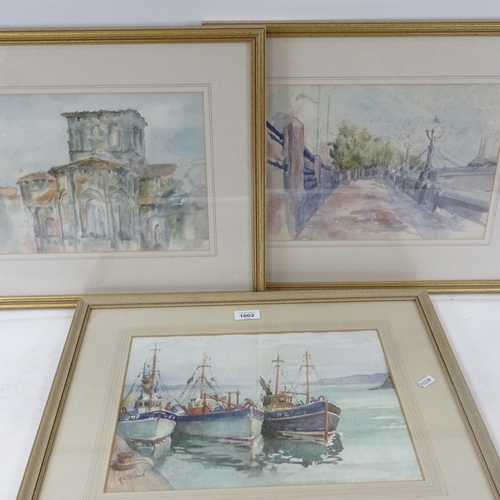 1002 - Bland, watercolour, Penzance fishing boats, Tony Blackman, watercolour, sailing barge, 2 other unsig... 