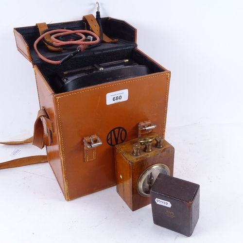 680 - A leather-cased Avo Meter, an Avo Exposure Meter, and a mahogany-cased meter (3)