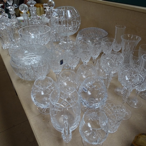 694 - 2 ship's decanters, 29cm, 4 other decanters, crystal bowls, and various glasses