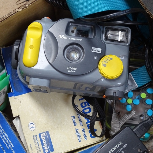 732 - Pentax camera with waterproof case, diving camera and related items