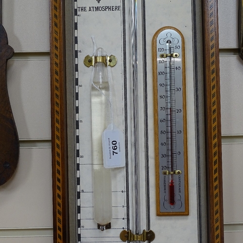 760 - A reproduction Fitzroy barometer in inlaid mahogany frame, height 93cm