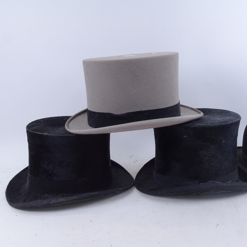 779 - 2 black top hats, a grey top hat and a bowler