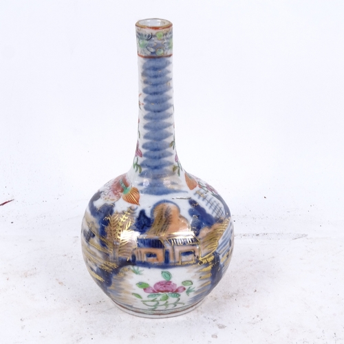 805 - A Chinese porcelain bottle vase, with painted and gilded decoration, height 16cm