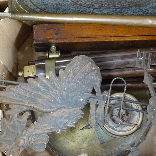 807 - Weather vane, plated tray, box, and a shoe shine box etc