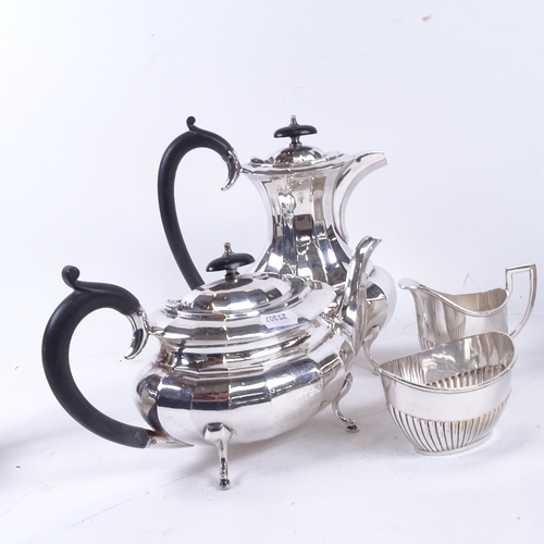 881 - A 4-piece silver plated tea and coffee set of half-fluted form, and a matching teapot and coffee pot