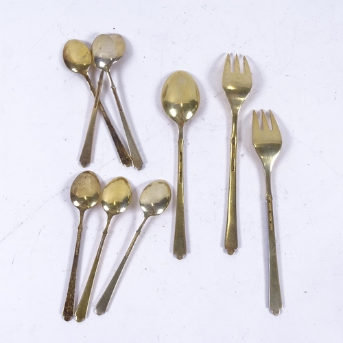 911 - EGON LAURIDSEN - a group of Danish vermeil sterling silver and harlequin enamel flatware, comprising... 