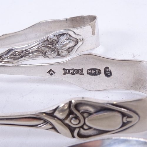 920 - A collection of Art Nouveau silver and silver plated teaspoons and tongs