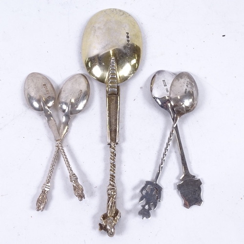 921 - A large silver Apostle spoon, London 1878, 2 smaller Apostle spoons, souvenir spoons etc, 4oz