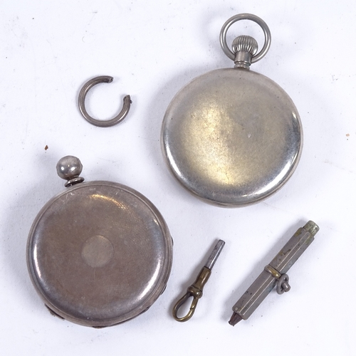 949 - A silver cased pocket watch, another, and 2 watch keys