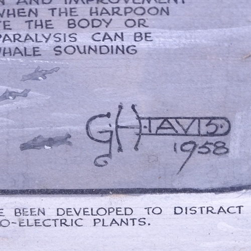 1016 - G L Davis, ink and watercolour, diagram illustrating the basic principle of electrical fishery, 23