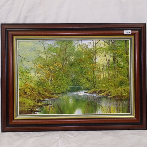 1019 - 3 modern oils on board, rural landscapes, largest 40cm x 60cm, framed (3)