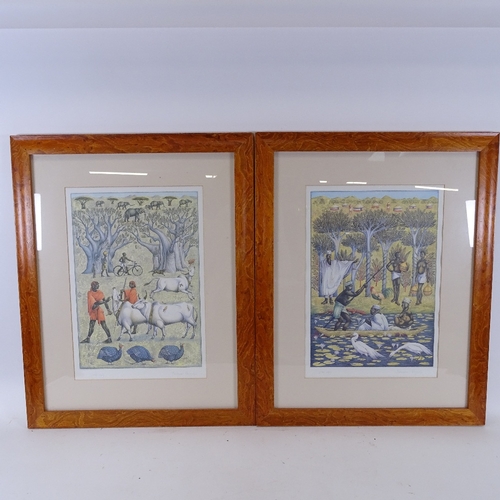 1069 - Francesca Pelizzoli, set of 4 coloured engravings, African scenes, signed in pencil, artist's proof,... 