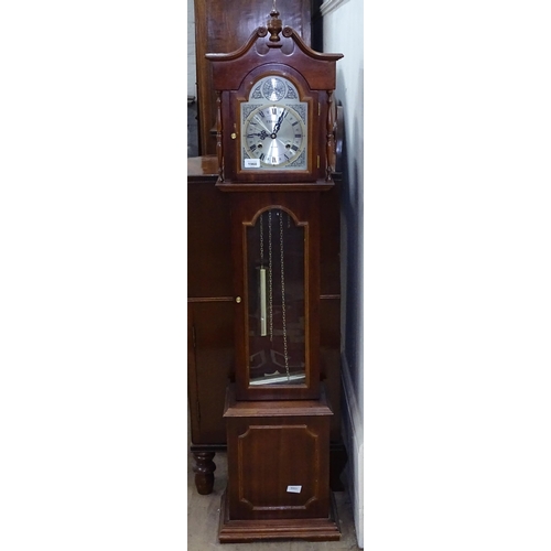 1960 - A reproduction mahogany-cased 2-train Granddaughter clock with 31-day movement, height 140cm