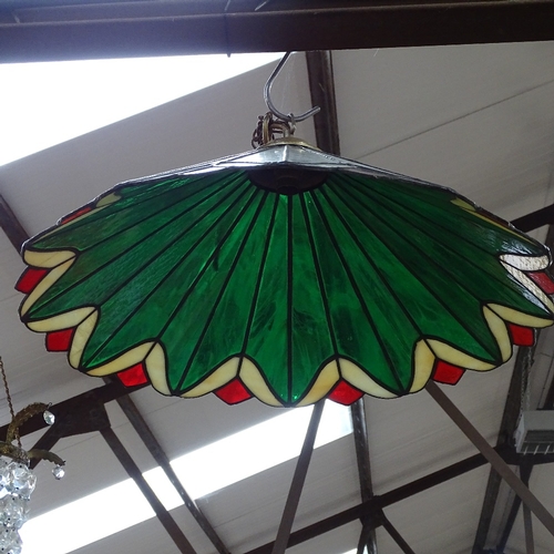 575 - A Tiffany style coloured glass leadlight hanging light fitting, diameter 53cm, with matching fan-sha... 