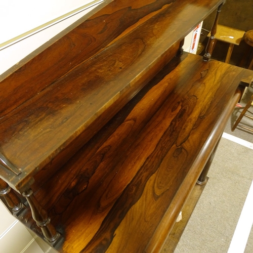 466 - A 19th century rosewood chiffonier, with raised shelved back, single frieze drawer and turned column... 