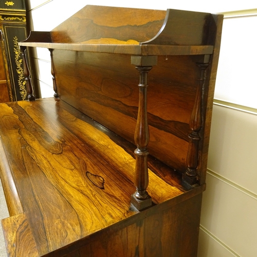 466 - A 19th century rosewood chiffonier, with raised shelved back, single frieze drawer and turned column... 