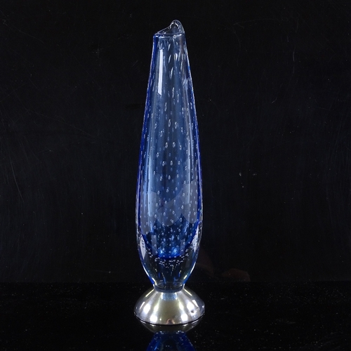 109 - Nuutajarvi Finland, controlled bubble glass vase, hallmarked silver base dated for 1970, height 22cm