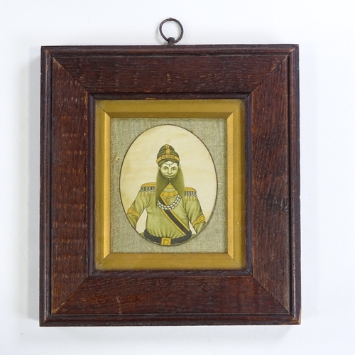 118 - Indian miniature watercolour on card, portrait of a Maharaja, unsigned, oak frame, overall 19cm x 17... 