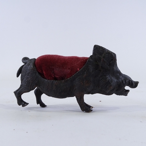 135 - A Austrian patinated bronze wild boar design pin cushion, length 12cm, no marks