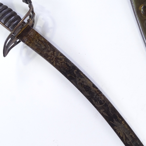 160 - A Georgian military sabre, engraved blade with GR cypher, traces of original blue and gilt finish, g... 