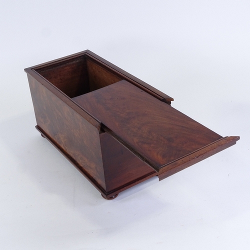 164 - A Georgian flame mahogany box, with sliding locking lid and bun feet, 35cm x 17.5cm x 18cm